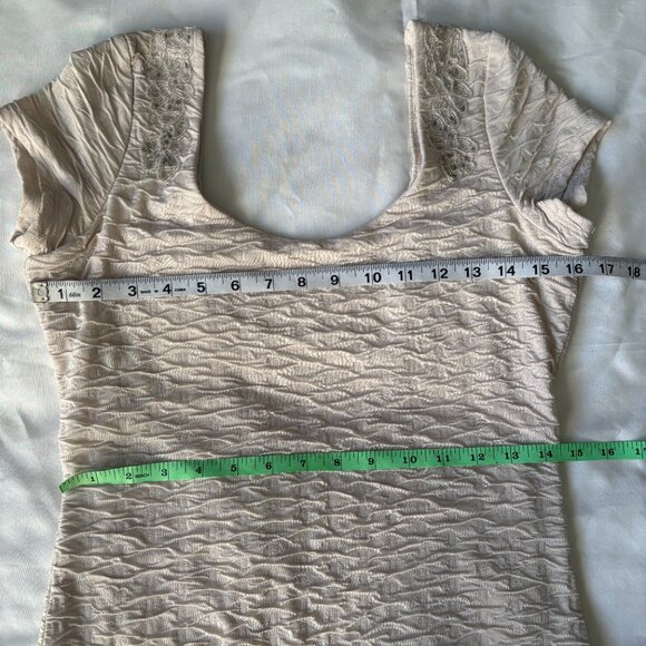 Free People Textured Beaded Scoop Neck Mini Dress Light Beige Short Sleeve - Picture 8 of 11